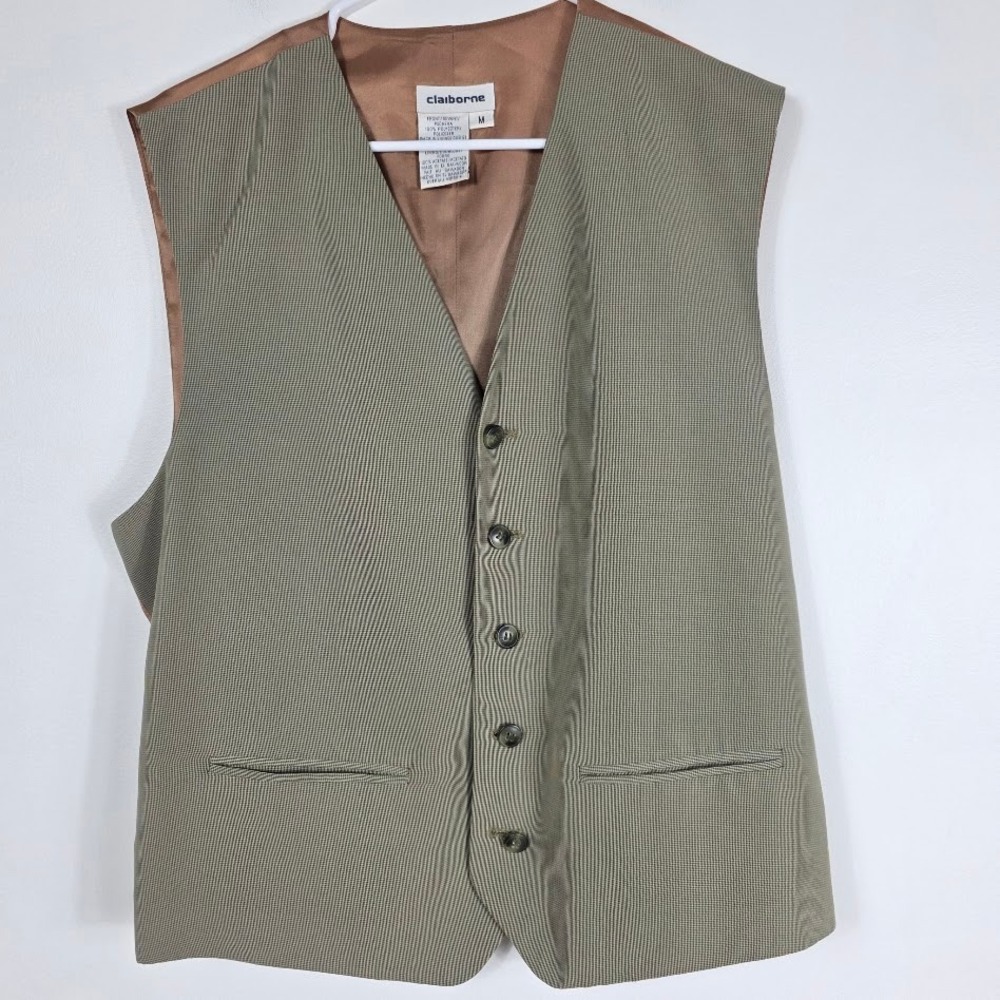 Claiborne‎ Mens Vest Tan Pinstripe Classic Button Front Formal Business Size M
